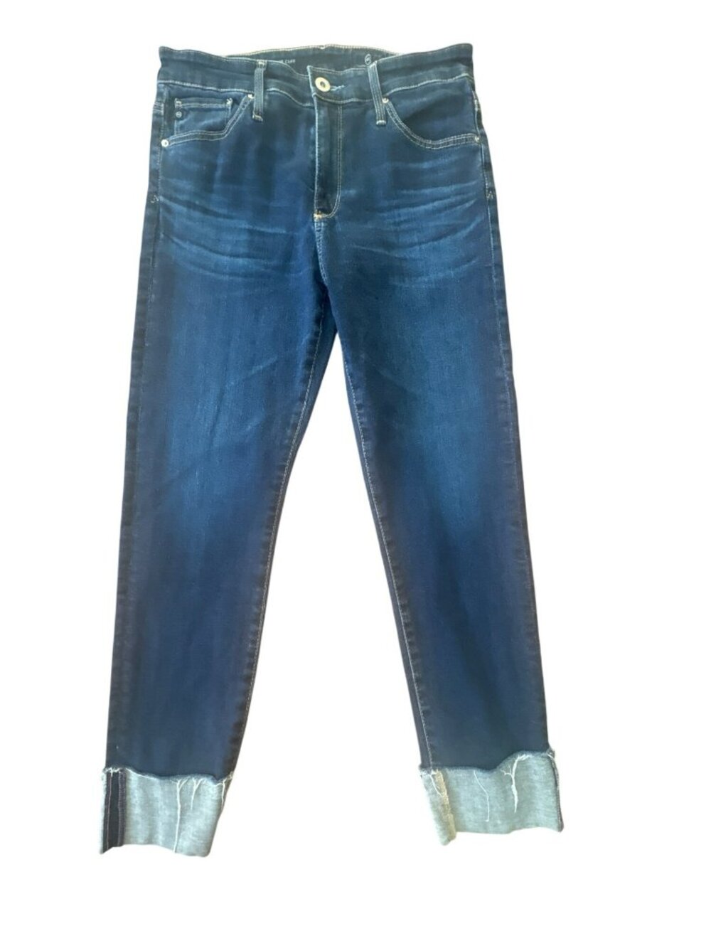 AG Adriano Goldschmied Stevie High Rise Slim Straight Jeans 27R Dark Wash Cuff